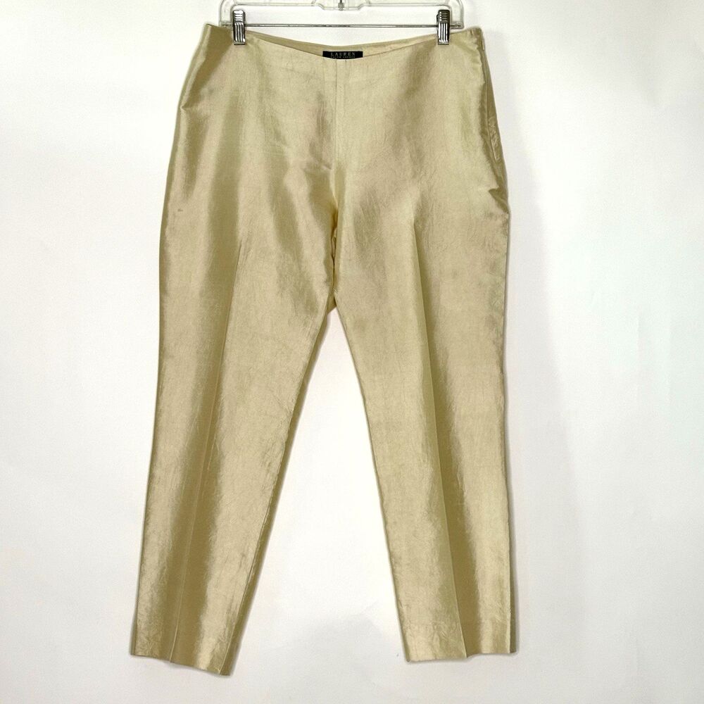 LAUREN RALPH LAUREN Pants Womens Size 10 Dupioni Silk Cream Ivory Chic - READ
